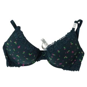 PINK Victoria's Secret Push-Up Bra Deep Forest Holly Print Cotton Lace Trim